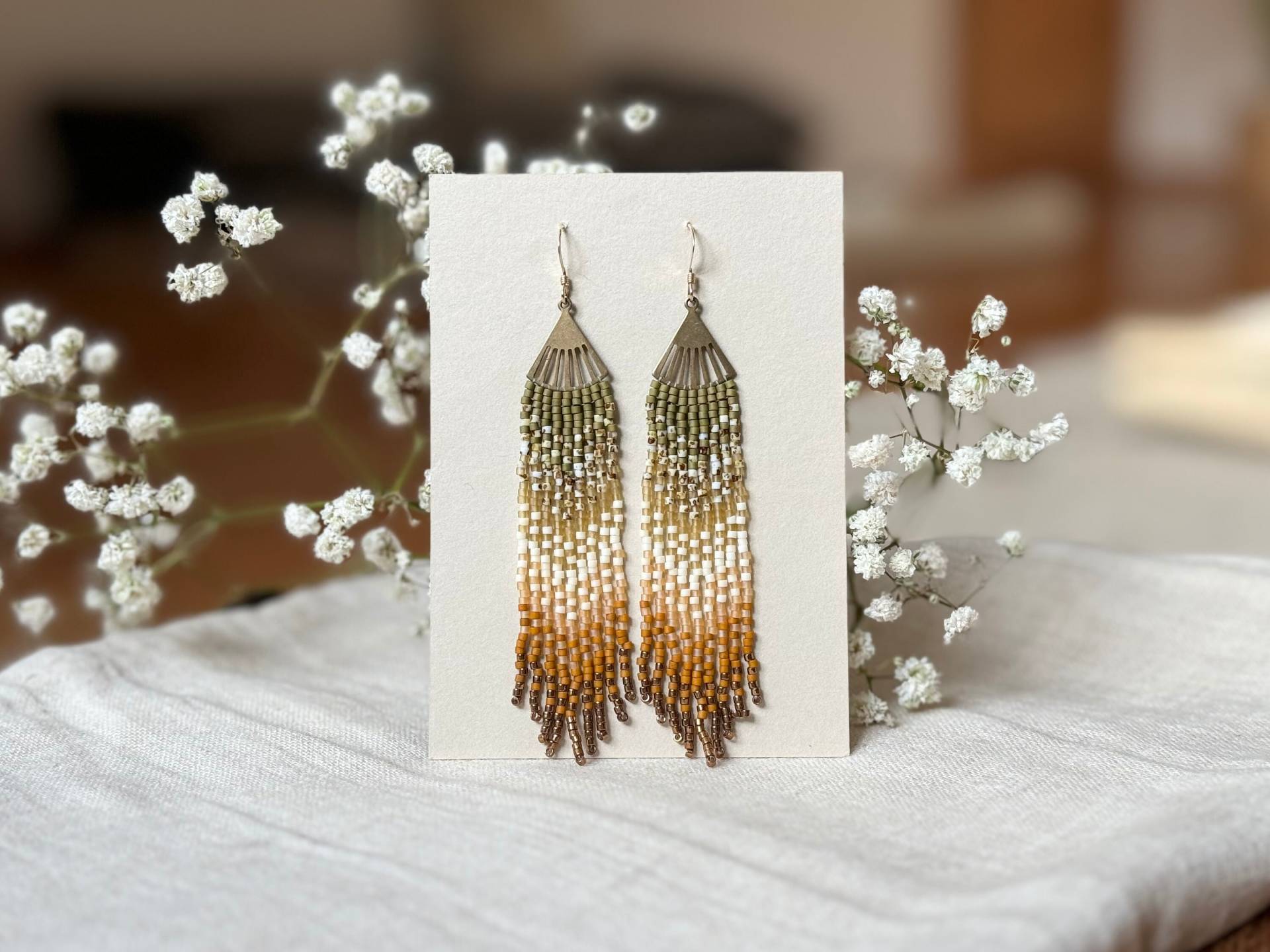 Perlen Ohrringe Fringe Fransenohrringe Mit Messing Verbindungsstück | Pachamama von LUNARTSCHMUCK