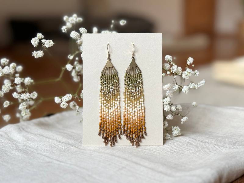 Perlen Ohrringe Fringe Fransenohrringe Mit Messing Verbindungsstück | Pachamama von LUNARTSCHMUCK