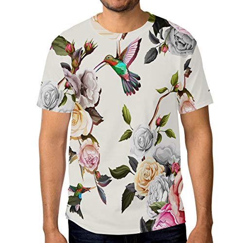 LUNLUMO Beautiful Hummingbirds Floral Herren Basic Kurzarm Sun Shirt T-Shirt, 1, XXX-Large von LUNLUMO