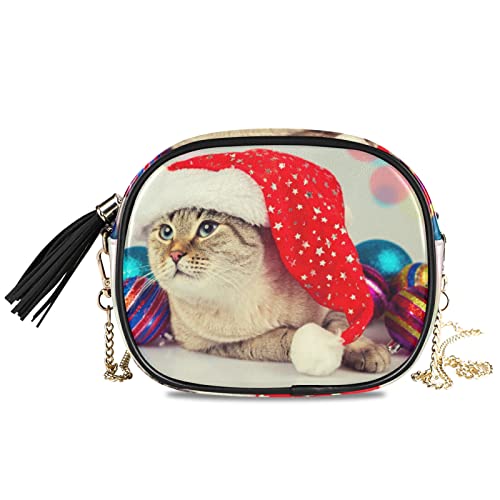 LUNLUMO Clutch, Weihnachten, Katzen-Muster, Kette, Schultertasche, Umhängetasche, Umhängetasche von LUNLUMO