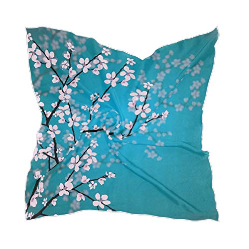 LUNLUMO Seidenschal für Damen, japanische Blumen, Kirschblüten, quadratisch, 60 x 60 cm, warm von LUNLUMO