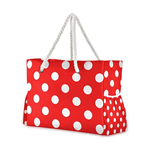 LUNLUMO Whicte Punkte, Schultertasche, Strandtasche, Rot von LUNLUMO