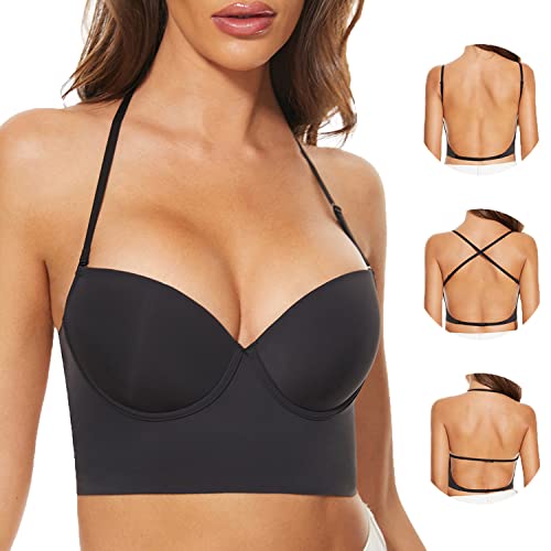 LUNNER'S SECRET BHS mit tiefem Rücken für Frauen - Nahtlose Bügel-BHS in U-Form, rückenfrei, unsichtbar, mit Mehreren wandelbaren Trägern BH (Black, L) von LUNNER'S SECRET