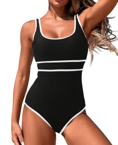 LUNNTE Badeanzug Damen Bauchweg Push Up Schlankheits Schwimmanzug Bademode Monokini (Schwarz, L) von LUNNTE