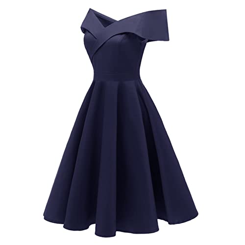 Abschlussballkleid Perlen Damen Langes Kleid Abendkleid Elegant A-Linien Swingkleid Einfarbig Hohe Taille Shortkleid Knielang Cocktailkleid Trägerlos Ballkleid Partykleid Tunikakleid Marine von LUNULE