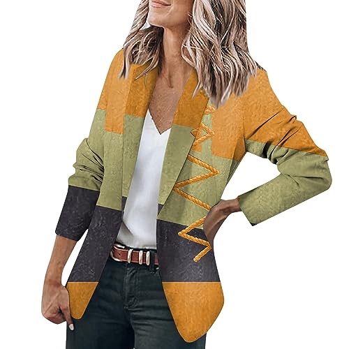 Blazer Damen Sommer Elegant Drucken Langarm Knöpfen Jacke Anzug Casual Open Front Jacket Arbeit Büro Jacken Sommerblazer Leicht Weiß(Green,3XL) von LUNULE