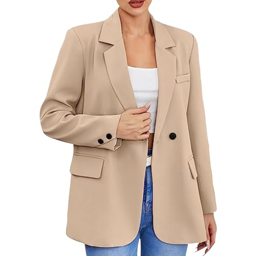 Blazer Für Damen Mantel Langarm Arbeit Büro Jacke Einfarbig Open Front Jacket Cardigan Leicht Dünne Sakko Leichter Sommerblazer Blau(Khaki,4XL) von LUNULE