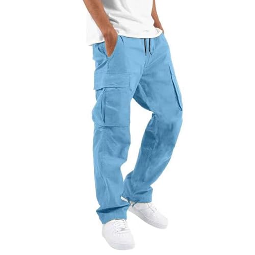 Chino Hose Herren, Army Hose Herren Herren Stretchhose Einfarbige Cargo Hose Casual Kordelzug Cargohose Elastische Freizeithose Mit Tasche Arbeitshose Jeans Herren Cargohose Herren Jeans(Blue,L) von LUNULE