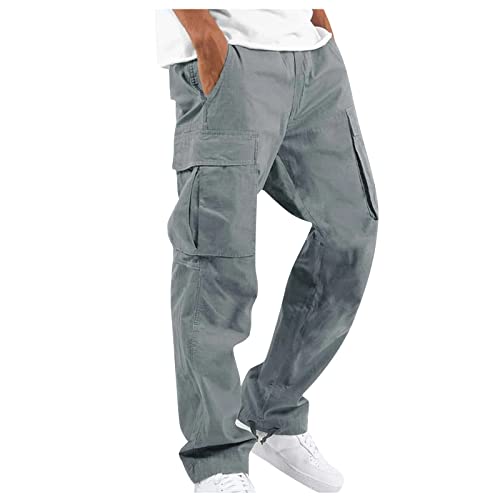 Chino Hose Herren, Sommer Hose Herren Jogging Chino Hose Herren Einfarbige Cargo Hose Casual Kordelzug Cargohose Elastische Freizeithose Mit Tasche Leinenhose Herren Steampunk Hose Herren(Gray,S) von LUNULE