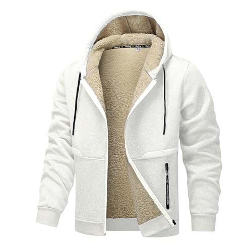 College Jacke Herren Hoodie Mit Reißverschluss Langarm Sweatjacke Gefütterte Warm Winterjacke Bequemes Regular Fit Warehouse(Weiß,L) von LUNULE