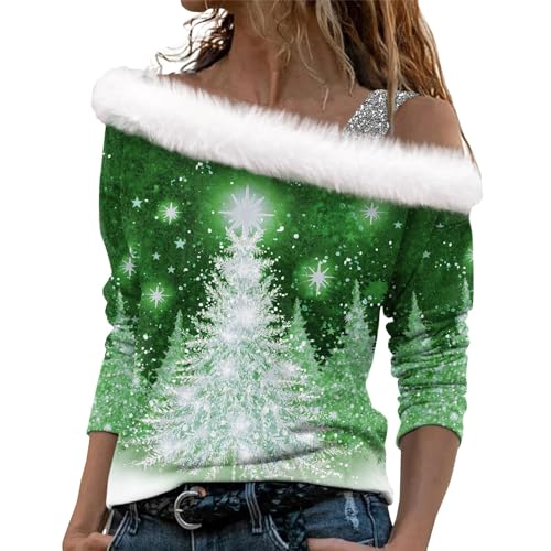 Damen Hoodie Mit Kapuze Ugly Xmas Sweater Kleid Weihnachten Damen Tshirt Kleid Damen Weihnachten 3D Druck Plüsch Schulterfrei Langarm Pulli Shirt Mit Schulterriemen Xmas Strickpullover Damen von LUNULE