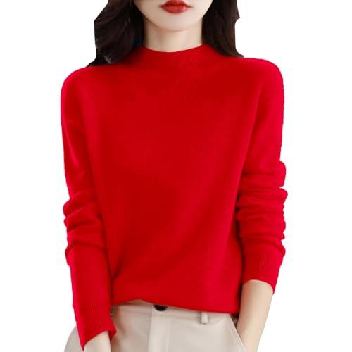 Damen Pullover Winter Weihnachtspullover Rundhals Langarm Ohne Kapuze Einfarbig Basic Pulli Sweater Locker Baumwolle von LUNULE