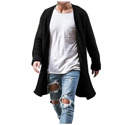 Field Jacket Herren Trachtenjacke Strickjacke Ärmellose Jacke Winter Einfarbig Langarm Grobstrick Männer Open Front Sweater Outwear Daunenjacken von LUNULE