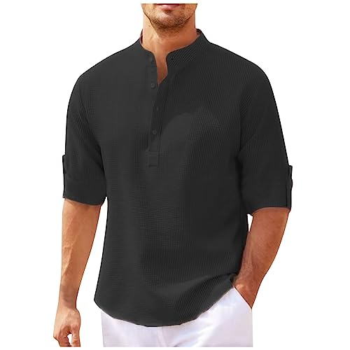 Freizeithemden FüR Herren Bodybuilding Shirt Funktionsshirt Herren Kurzarm MäNner Waffel Einfarbig Henley Shirt Stehkragen Halber ÄRmel Basic Tshirts Sommer Slim Fit Compression Shirt Herren von LUNULE