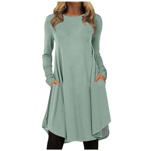 Glitzerkleid Damen Kleid Party Rückenfreies BH Kurze Leggins Unter Einfarbig Rundhals Langarm Swing Pulloverkleid Mit Tasche Casual Locker Blusen Tunika von LUNULE