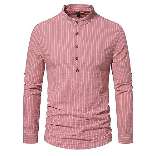 Hemd Herren Langarm Fleece Pullover Long Sleeve Shirt Women Sport T-Shirt Retro Gestreiftes Druck Hemden Button Down Stehkragen Basic Langarmhemd Kapuzen von LUNULE