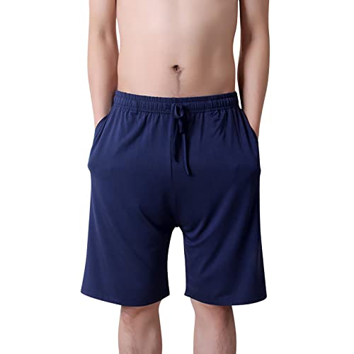 Herren Kurze Schlafhose Sommer Sleephose mit Seitentaschen und Kordelzug Einfarbig Pyjamahose Lose und atmungsaktiv Freizeithose Weich und bequem Shorty Nachthose Bermuda Shorts Hose Loungewear von LUNULE