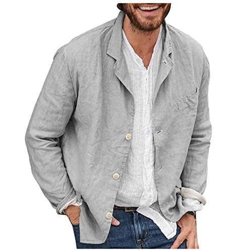 Herren Leinen Anzugjacke Einfarbig Männer Sakko Slim Fit Herrenjacke Anzüge Jacke Langarm Modisch Cardigan Mit Knopf Freizeit Leinenjacke Dünn Leicht Casual Business Anzug Mantel Jacke von LUNULE