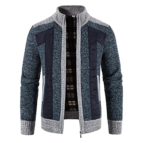 Herren Strickpullover Regenjacken & -Mäntel Für Herren Herren Sommerjacke Leicht Herbst Winter Gestreiftes Zipper Cardigan Mit Reißverschluss Anorak Herren (Blue, 4XL) von LUNULE