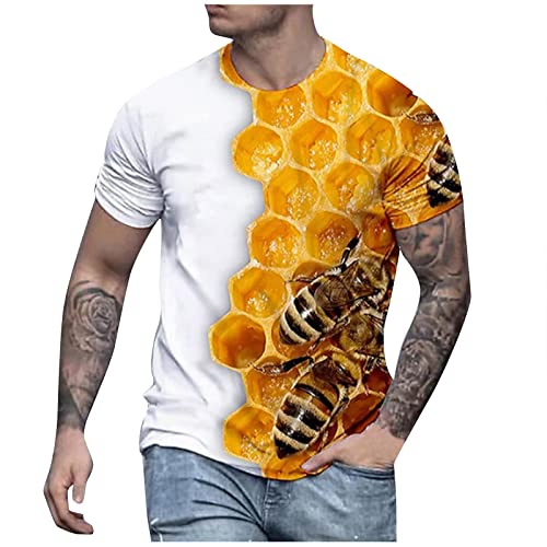 Herren Unterhemden T Shirts MäNner Set Croptop MäNner Bienenfest 3D Vintage Biene Drucken Rundhalsausschnitt Kurzarm Shirt Bienenwabe Muster Summer Tshirts MäNner Pack 10Er (White, XXL) von LUNULE