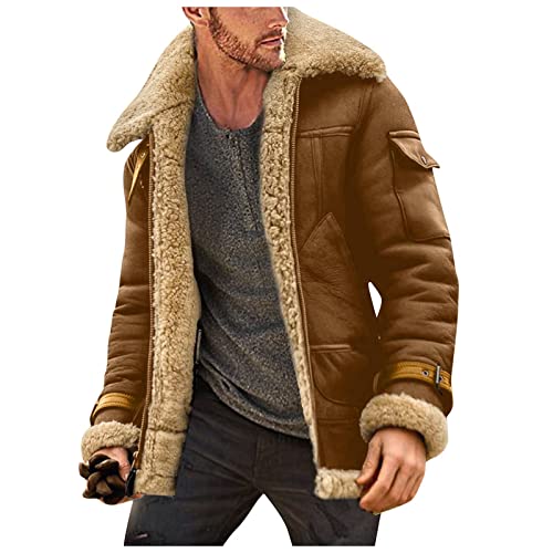 Herren Winterjacke LUNULE Outdoor Cargo Fliegerjacke Kunstleder Jacke mit Fleece Innenfutter Schalkragen Parka/Mantel warme Freizeitjacke Zipper gefüttert übergangsjacke für Jugendliche und Erwachsene von LUNULE