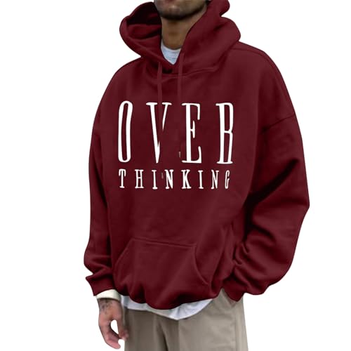 HerrenHoodie Herren Winterpullover Brief Druck Langarm Pullover Mit Kapuze Locker Basic Kapuzenpullover Casual Leicht Arbeitspullover (Wine,6XL) von LUNULE