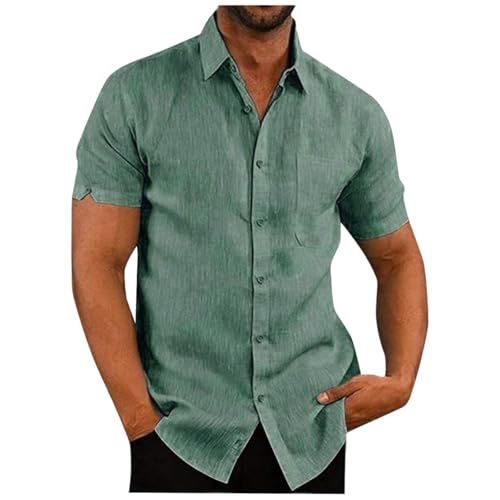 Herrenhemden Kurzarm Einfarbige Baumwolle Leinen Hemden Button Down Freizeithemden Regular Fit Businesshemd Sommer Hawaiihemd Casual Leichtes Kurzarmhemd (Green,3XL) von LUNULE