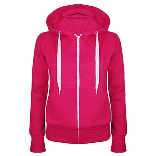 Hoodie Damen Oversize Einfarbig Langarm Kapuzenjacke Mit Reißverschluss Casual Leicht Zip Jacke Dünne Sommerjacke Sportjacke(Hot Pink,XL) von LUNULE