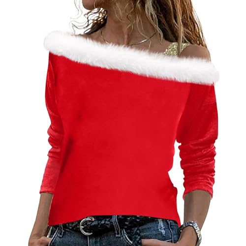 Hoodie Teenager Mädchen Sweatshirt Für Frauen Basic Langarmshirt Damen Damen Oberteile Elegant Weihnachten 3D Druck Plüsch Schulterfrei Langarm Pulli Shirt Mit Schulterriemen Xmas Sweater Damen von LUNULE