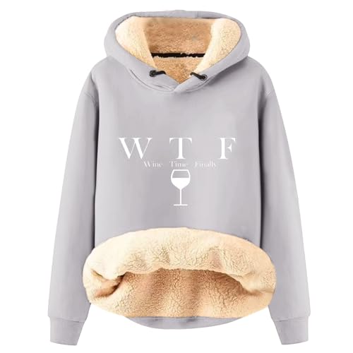 Hoodies Für Damen Fleece Gefütterte Sweatshirt Mit Kapuze Winter Warm Langarm Pullover Fleecepullover Kapuzenpullover (Light Gray,XXL) von LUNULE