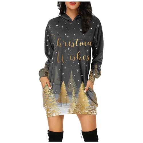 Italienische Mode Damen Crop Tops Poncho Winter Oversized Hoodie Lange 3D Druck Kapuzenpullover Elegant Xmas Langarm Pullover Mit Kapuze Christmas Weisse(Gold, M) von LUNULE