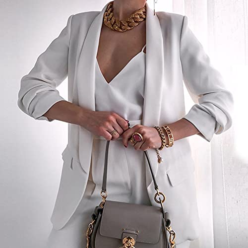 Jacke Damen Sommer Damen-Mäntel Einfarbig Langarm Open Front Anzug Klassisch Business Büro Sakko Oversize Dünn Blazer Frühling Jacken Für(Weiß,XXL) von LUNULE