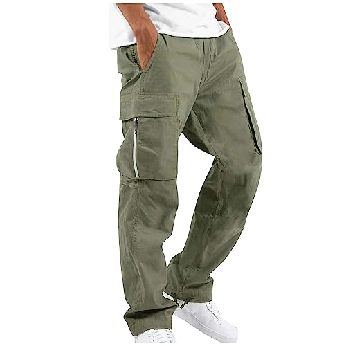 Jogginghose Herren, Cargo Chino Hose Herren Outdoor Hose Einfarbige Cargo Hose Casual Kordelzug Cargohose Elastische Freizeithose Mit Tasche Taktische Cargohose Herren Trekkinghose (Army Green,S) von LUNULE