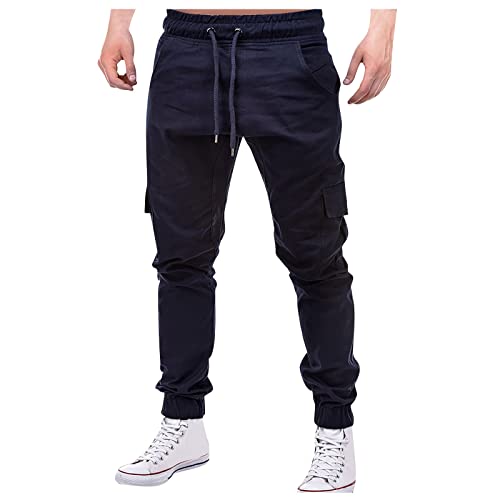 Jogginghose Herren, Cargohose Baggy Hose Cargo Jeans Herren Stretch Einfarbige Cargo Hose Casual Kordelzug Cargohose Elastische Freizeithose Mit Tasche Us Army Shirt Nadelstreifen Hose Herren(Navy,Xl) von LUNULE