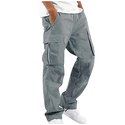 Jogginghose Herren, Jeans Mit Seitentaschen Jogginghose Herren Baggy Einfarbige Cargo Hose Casual Kordelzug Cargohose Elastische Freizeithose Mit Tasche Cargo Hosen Jeans Hosen Für Herren(Gray,Xl) von LUNULE