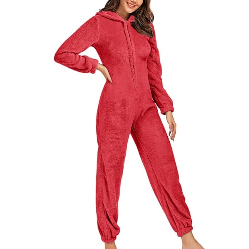 Jumpsuit Damen Kuschelig Jumpsuits Warm Plüsch Einteiler Onesie Flauschig Hausanzug Weihnachts Pyjama Damen-Schlafanzug-Einteiler von LUNULE