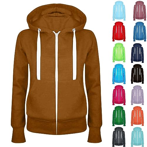Kapuzenjacke Damen Sommerjacke Leicht Einfarbig Langarm Mit Reißverschluss Casual Zip Hoodie Jacke Oversize Kapuzen (Ginger,XXL) von LUNULE