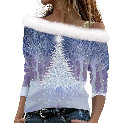 Kapuzenpullover Für Damen Weihnachts-Sweatshirt Für Herren Y2K Clothes Bluse Oktoberfest Damen Weihnachten 3D Druck Plüsch Schulterfrei Langarm Pulli Shirt Mit Schulterriemen Xmas Fleecejacke Damen von LUNULE