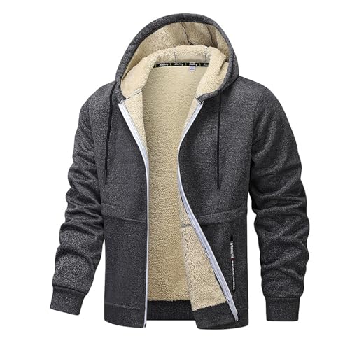 Kapuzenpullover Für Herren Teddy Pullover Langarm Sweatjacke Mit Reißverschluss Gefütterte Warm Winterjacke Bequemes Hoodie Jacke Regular Fit Black(Dunkelgrau,3XL) von LUNULE