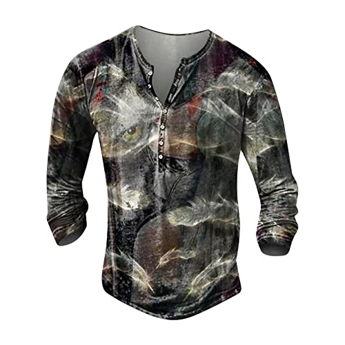 Kapuzenpullover Herren Hemd Herren Langarm pullover v ausschnitt 3D Druck Henley Shirt Freizeit Distressed Henley Hemd Indian Tribal Langarmshirt Tasten Sportshirt Outdoor Tactical Tshirts Schwarz 3XL von LUNULE