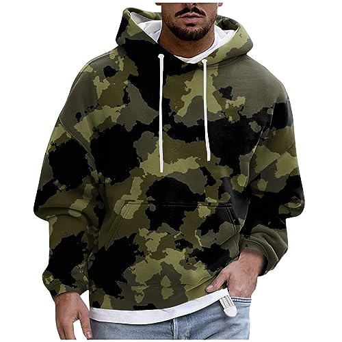 Kapuzenpullover Herren Pullover Sport T-Shirt Atmungsaktiv T-Shirts Herbst Winter Camouflage Druck Fleece Gefüttert Langarm Mit Kapuze Tshirt XXL von LUNULE