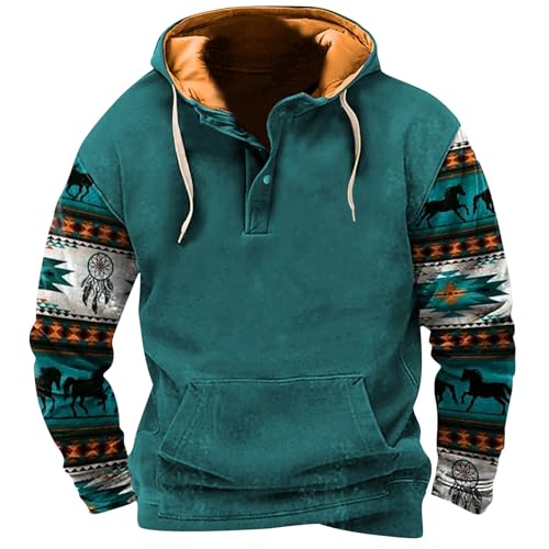 Kapuzenpullover Herren Weihnachtspullover Vintage Muster Langarm Pullover Mit Kapuze Casual Leicht Basic Hoody Tasche Outdoor (Grün,5XL) von LUNULE