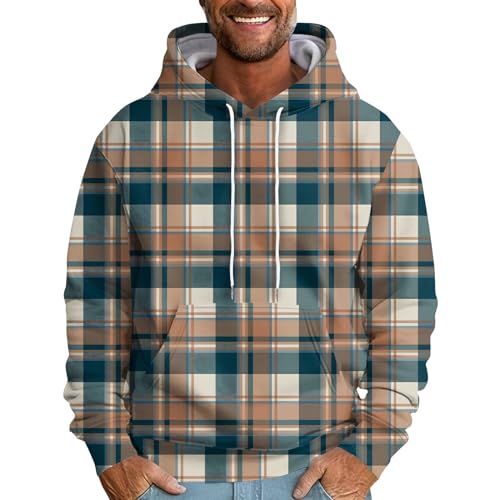 Kleidung Herren Pullover & Strickjacken Für Herren Gym Kleidung Herren Hoodie Oversize Langarm Kariert Pullover Mit Kapuze Vintage Plaid Hoody Sweater Kapuzenpullover Arbeitspullover (Multicolor, Xxl) von LUNULE