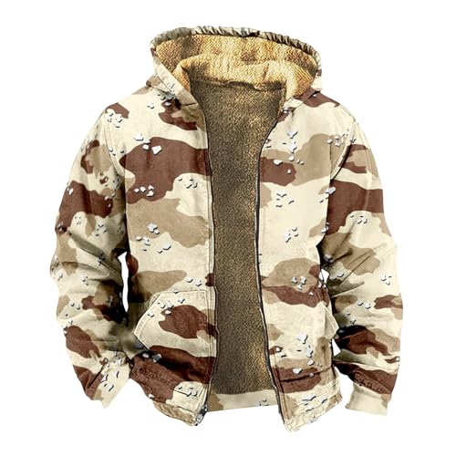 LUNULE Arbeitsjacke Herren Winter Strickjacke Camouflage Druck Teddy Fleece Gefüttert Langarm Hoodie Jacke Mit Reißverschluss Plüsch Trachtenjacke(Tarnung,7XL) von LUNULE