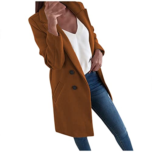 LUNULE Blazer Damen Hosenanzug Damen Business Outdoor Jacken Für Jackets for Women Frauen Elegant Einfarbig Revers Langarm Business Blazer Mit Tasche Arbeit Oversize Jacke (Coffee, XXL) von LUNULE