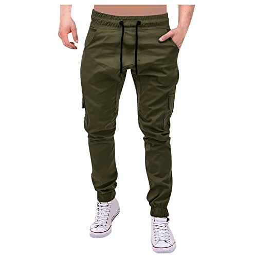 LUNULE Cargo Hosen Herren, Arbeitshose Stretch Männer Sommer Hosen Herren Einfarbige Cargo Hose Casual Kordelzug Cargohose Elastische Freizeithose Mit Tasche Arbeitshose Mit Gummizug (Army Green,XXL) von LUNULE