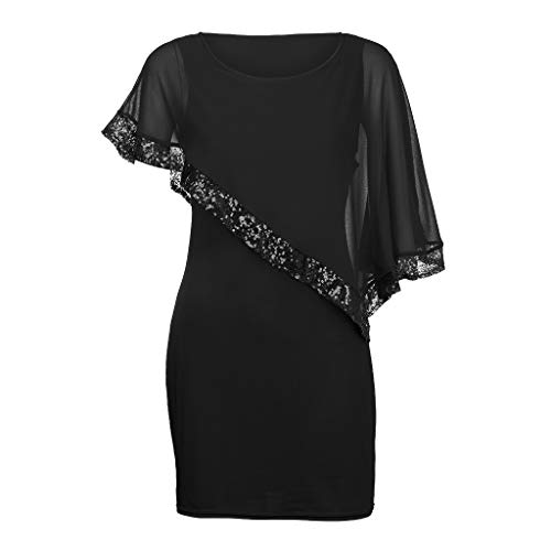 LUNULE Damen Kurzkleid Große Größe Partykleid mit Glitzer Chiffon Patchwork Abendkleid Sexy Schulterfrei Tunika Minikleid für Female Rundhalsausschnitt Knielangen Freizeitkeid Weibliche Cocktailkleid von LUNULE