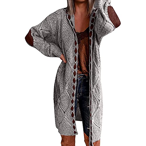 LUNULE Damen Lange Strickjacke Große Größen Patchwork Strickcardigan mit Kapuz Mode Einfarbig Langarm Pullover mit Ellbogen-Patch Vorne Offen Grob Strickpullover Herbst Winter Freizeit Kapuzenpullover LUNULE Damen Lange Strickjacke Große Größen Patchwork Strickcardigan mit Kapuz Mode Einfarbig Langarm Pullover mit Ellbogen-Patch Vorne Offen Grob Strickpullover Herbst Winter Freizeit Kapuzenpullover von LUNULE