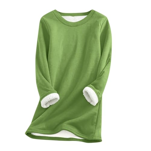LUNULE Damen Sweatshirt Einfarbig Langarm Teddy Fleece Warmer Plüsch Gefütterte Pulli Ohne Kapuze Casual Rundhals Winterpullover von LUNULE
