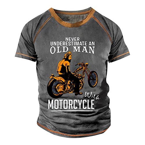 LUNULE Fashing Kostüm Herren Hemd Herren Langarm Motorrad Drucken Shirts Vintage Old Man Tshirt Outdooren Kurzarm T-Shirt Rundhals Sport Tops Casual Sommer Oberteile Jungen Bluse Kurzarmshirt Grau von LUNULE